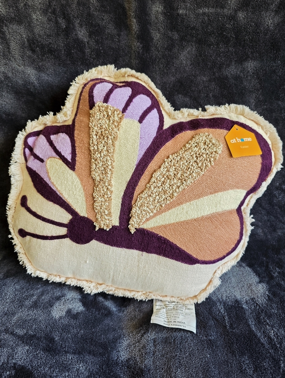 New spring/ Easter / summer Butterfly Shaped Throw Pillow with Fringe, 14x17